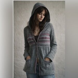 Vintage Y2K Bella Swan Decree Gray Pink Hooded Babydoll Knit Cardigan Layer | L